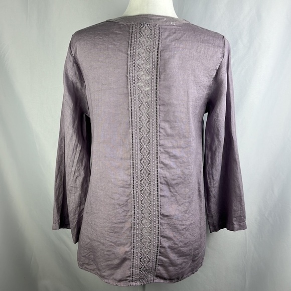 Charlie B Lavender Linen Sequin Button Front Lace Blouse Top Italy Size S - Picture 7 of 12